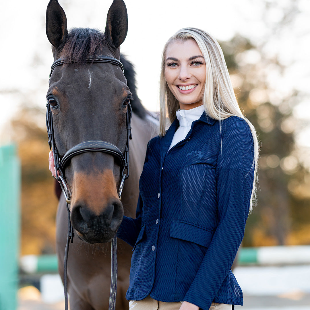 navy blue show coat