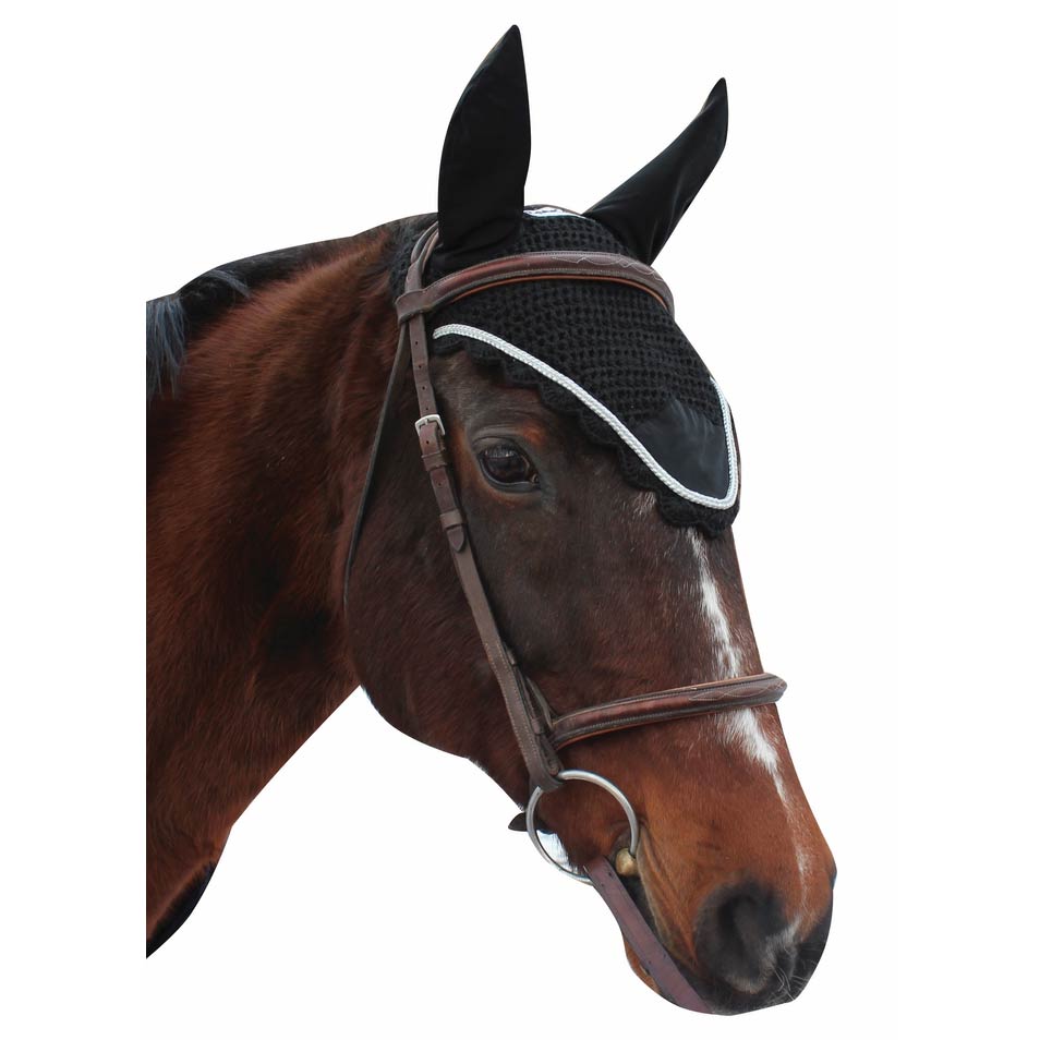 black fly mask with silver trim