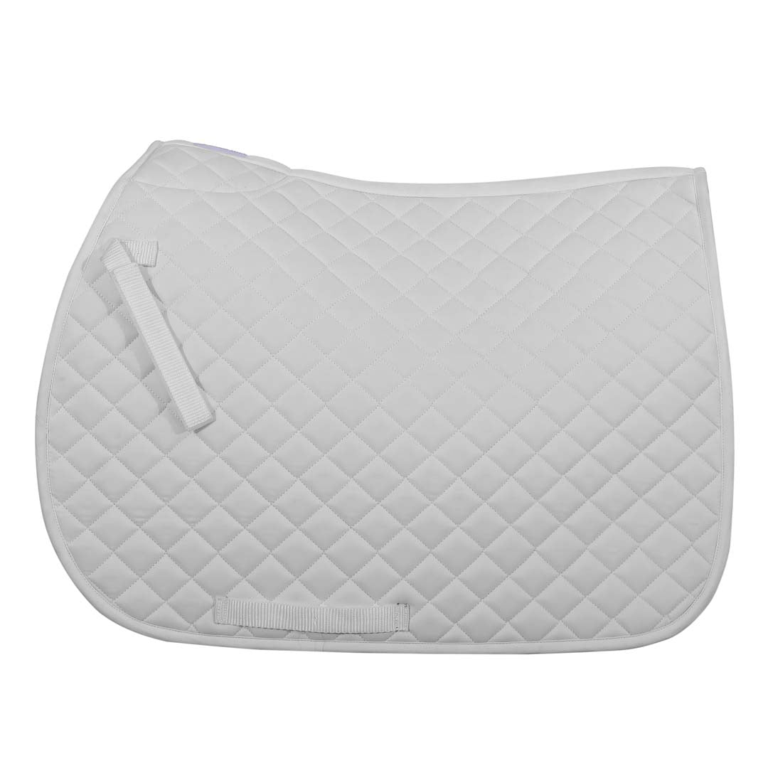Quilted gray saddle pad on a white background
