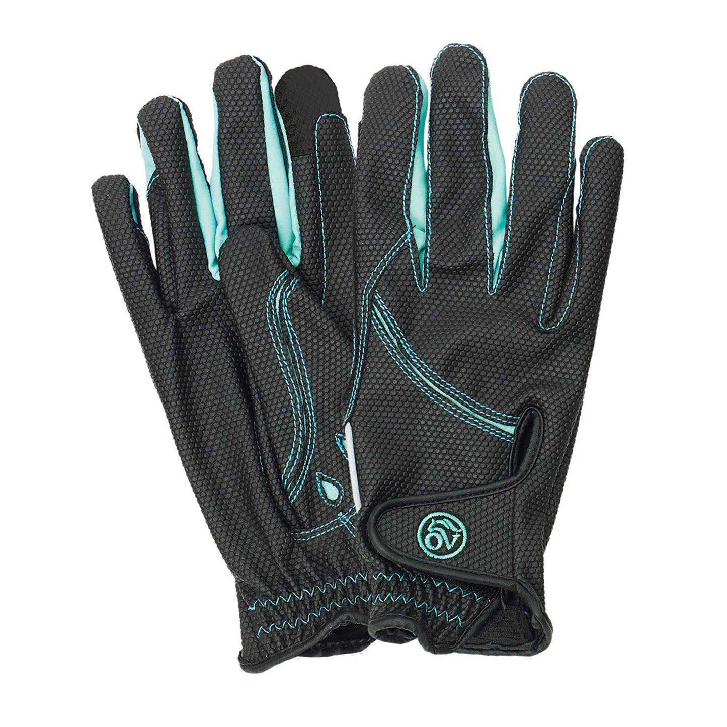 black textured riding gloves with teal accent