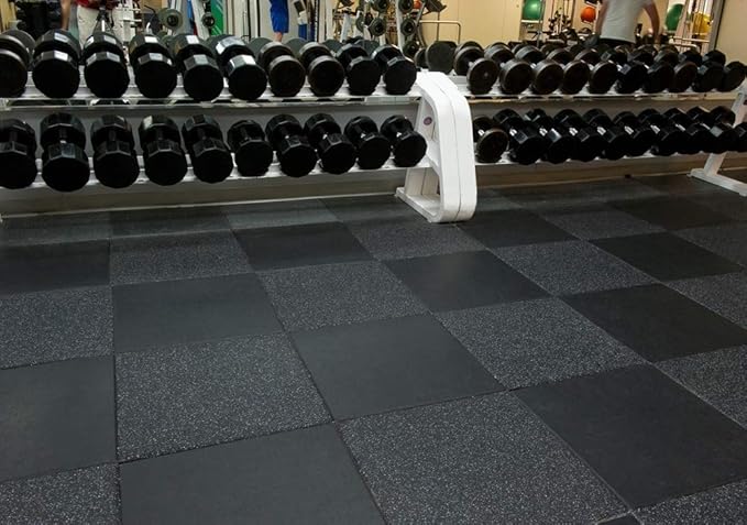 American Floor Mats - Extreme Rubber Gym Tiles - 1 Inch Thick Colorful Rubber Gym Tiles - Superior Shock and Sound Absorbing Tiles - 10% Grey 4 Tile Pack (Covers 16 Sq Ft)