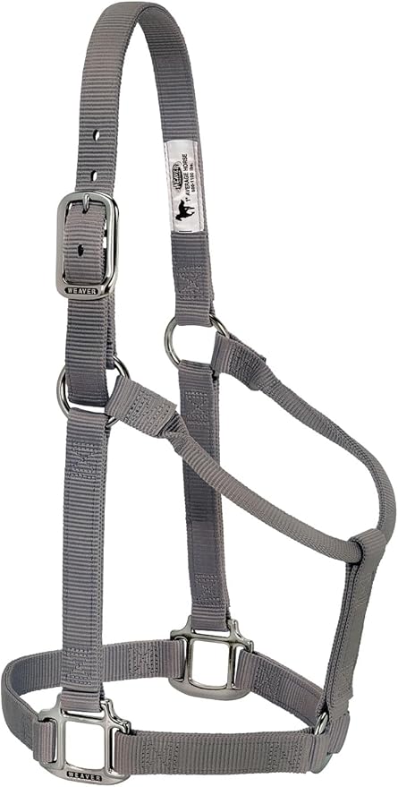 Weaver Equine Nylon Horse Halter, Triple-Ply Cheek Design, Original Non Adjustable Halters for Horses in Black, Average Size
