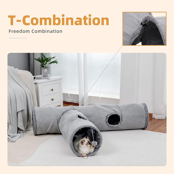 PAWZ Road Cat Tunnel 51 Inches Long Cat Toys Collapsible Tunnel 12 Inches in Diameter Large Cats Tube for Big Cats,Rabbits and Puppy- Large