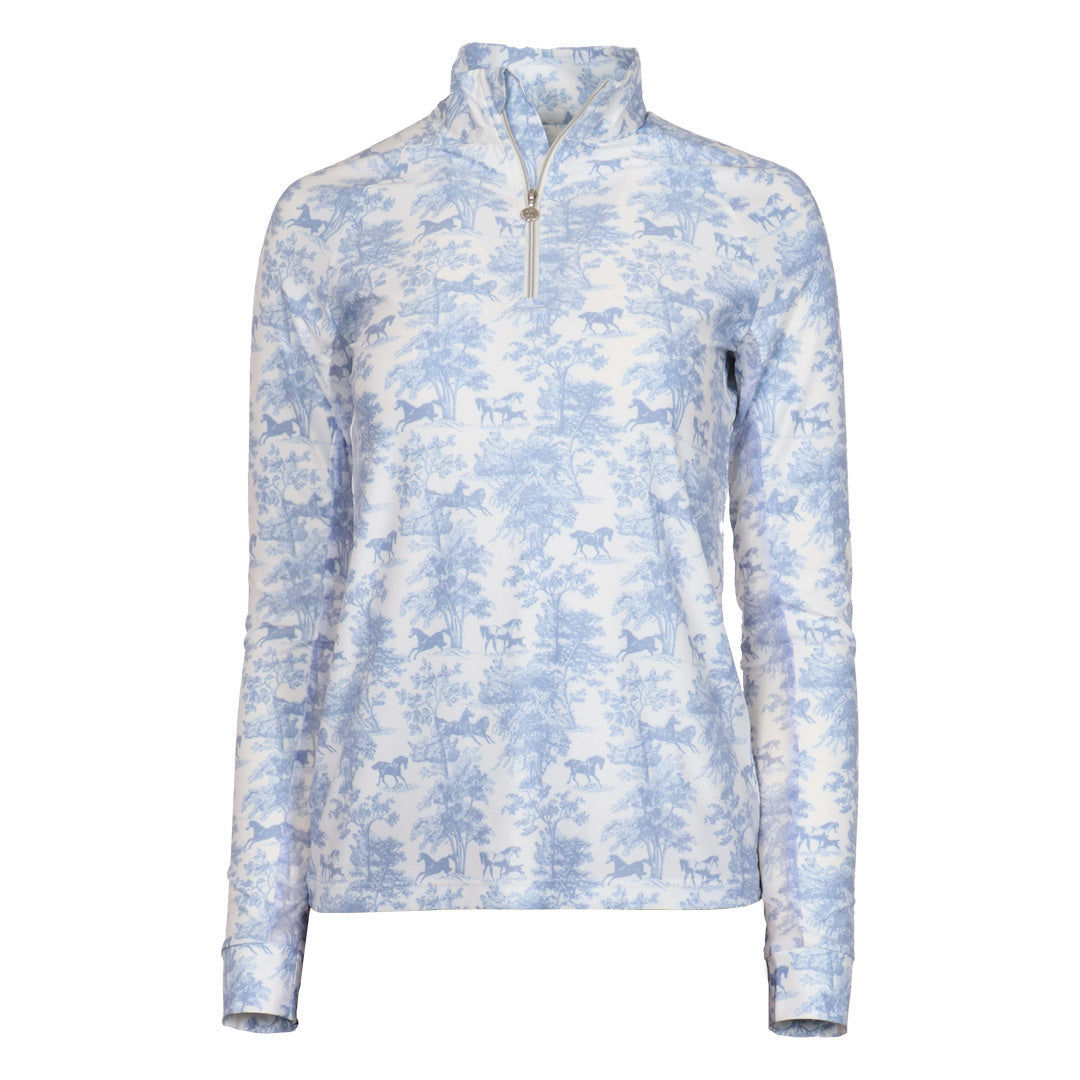 light blue long sleeve patterned riding shirt