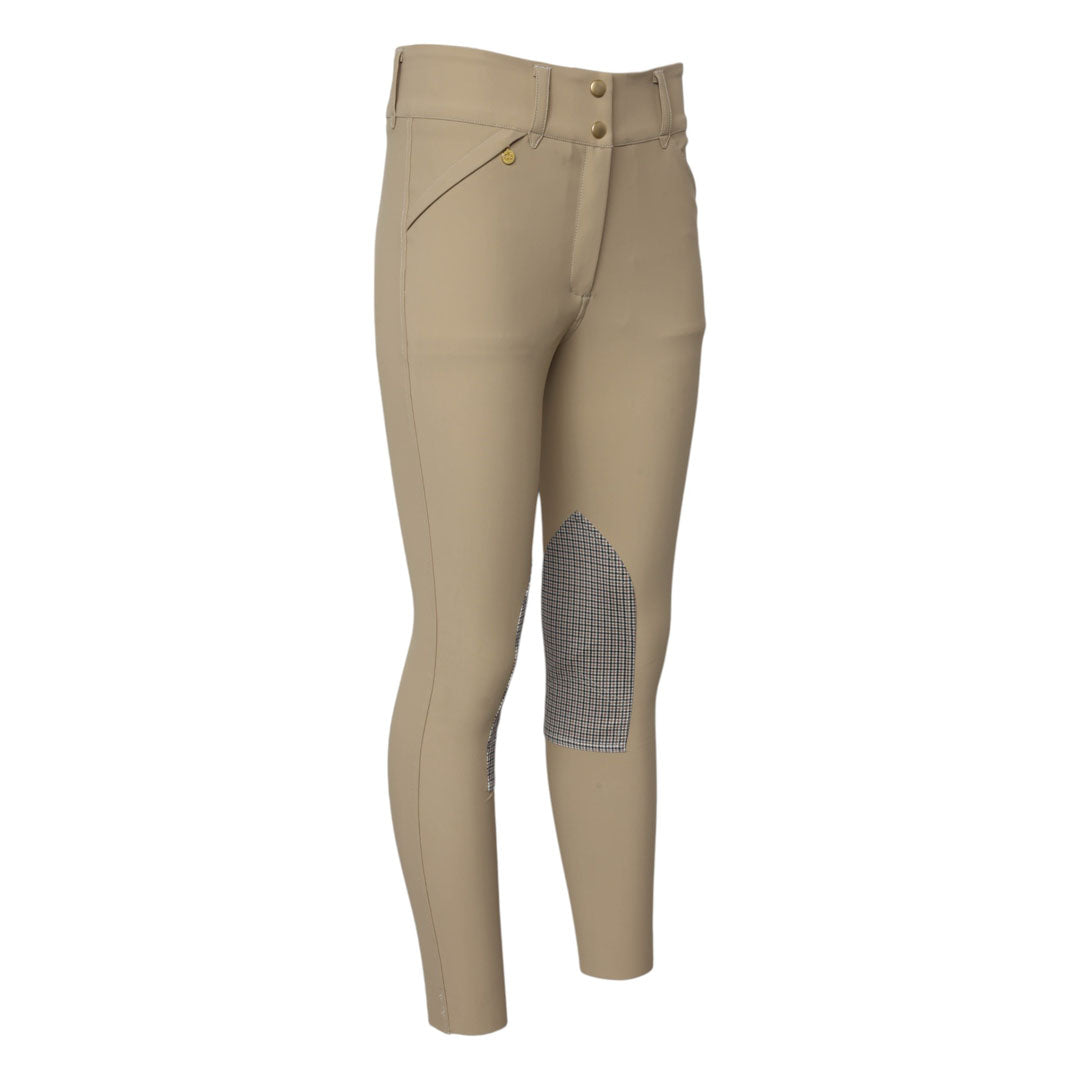 tan riding pants with pattern accents