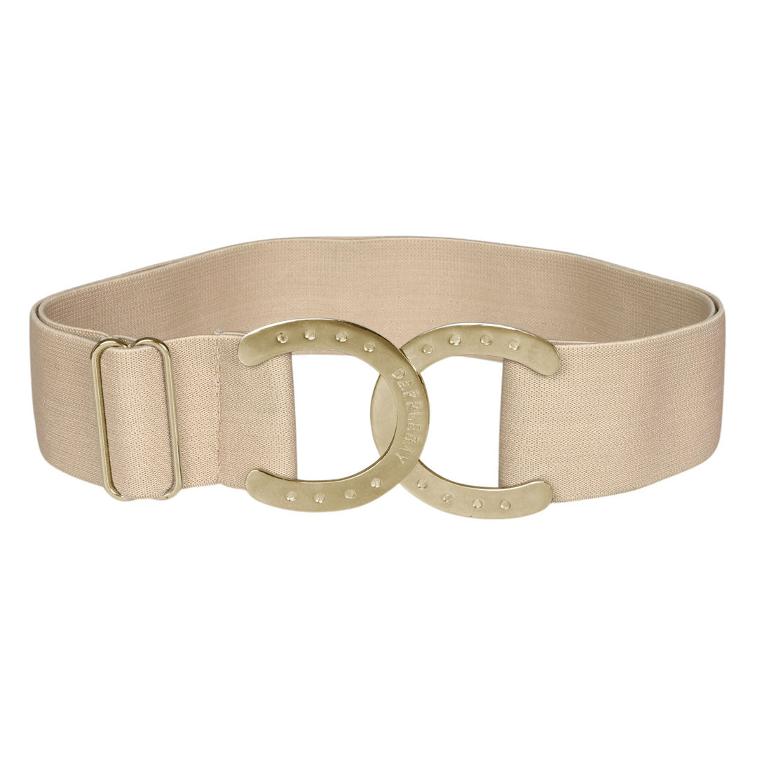 beige belt with horseshoe accent