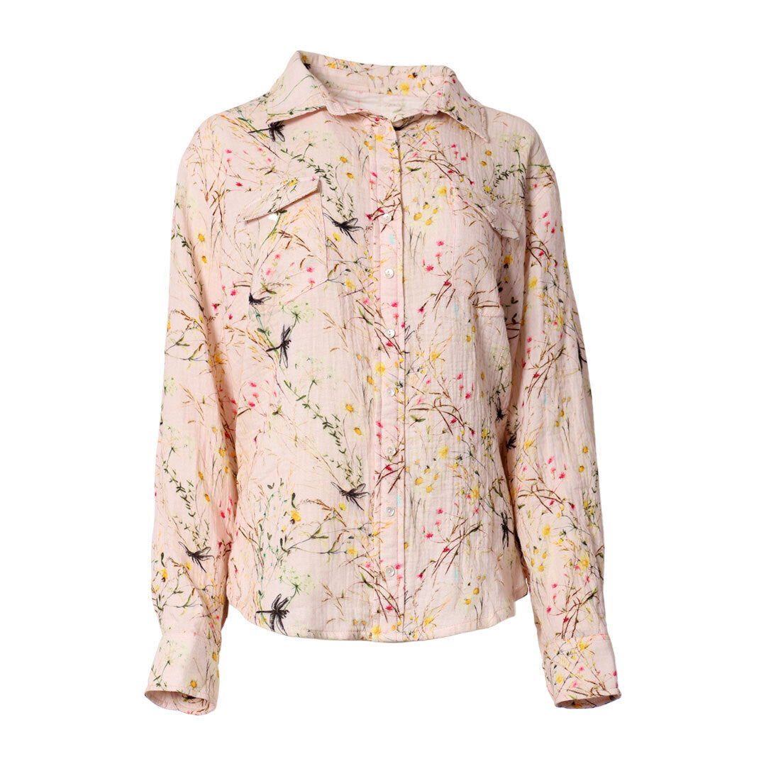 light pink floral long sleep button down