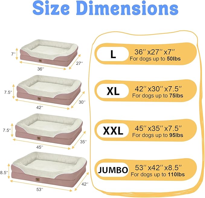 Orthopedic Washable Large Dog Bed - Dog Beds Large Sized Dogs with Removable Cover Waterproof Orthopedic Pet Bed XL Dogs Beds with Bolster