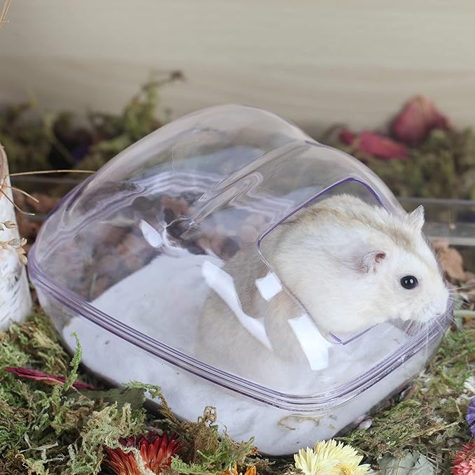 BUCATSTATE Hamster Sand Bath Container Hideout Hamster Toilet with Scoop Set Dust Bath Accessories for small animal,Gerbil,Syrian Hamster,Mouse,Rat (Purple, Medium)