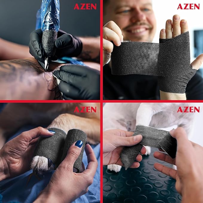 AZEN 120 Pack Self Adhesive Bandage Wrap Black, 2" X 5 Yards Black Athletic Tape, Vet Wrap, Ankle Tape, Cohesive Bandage Wrap