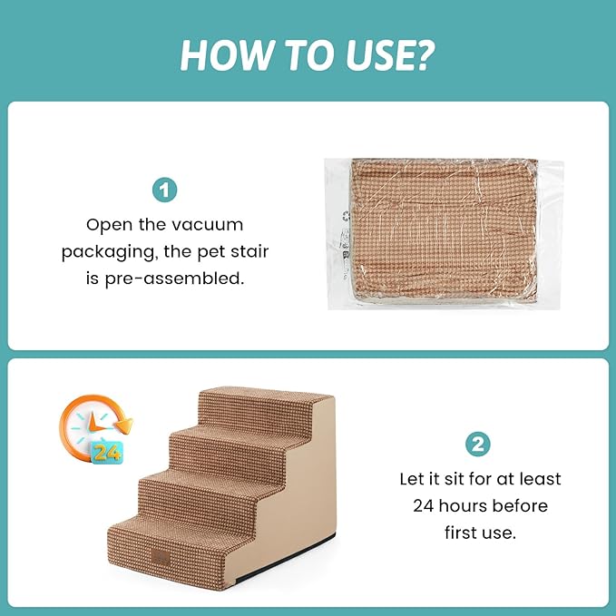 Dog Stairs for Small Dogs, 4 Tier Wider Pet Stairs for Couch and Beds, 17.7" H Non-Slip Dog Steps for Old Cats, Puppy, Small Medium Dogs, 17.7x23.6x17.7 inch, Light Brown