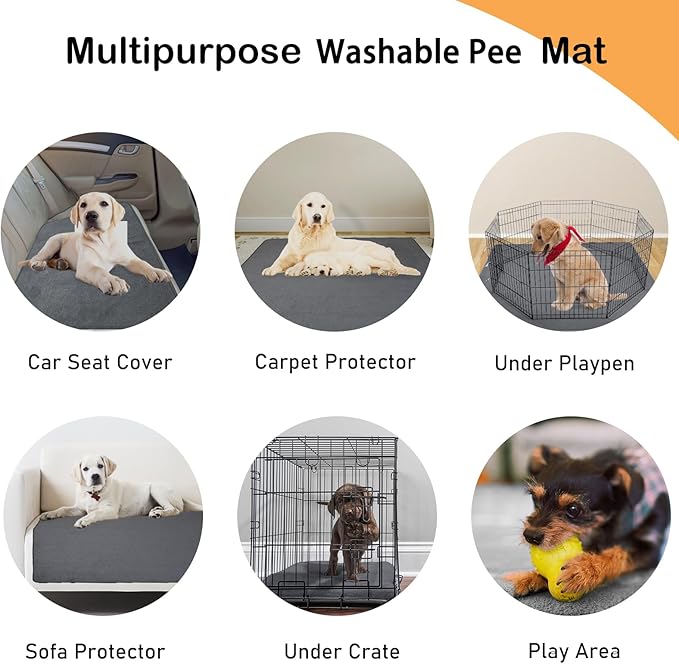 LOOBANI 2 Packs Extra Large Reusable Dog Mat for Floor, Non-Slip Washable Pee Pads for Dogs, Fast Absorbent Pet Whelping Pads, Puppy Playpen Mat for Incontinence, Housebreak, Crate, 36x48in, Gray