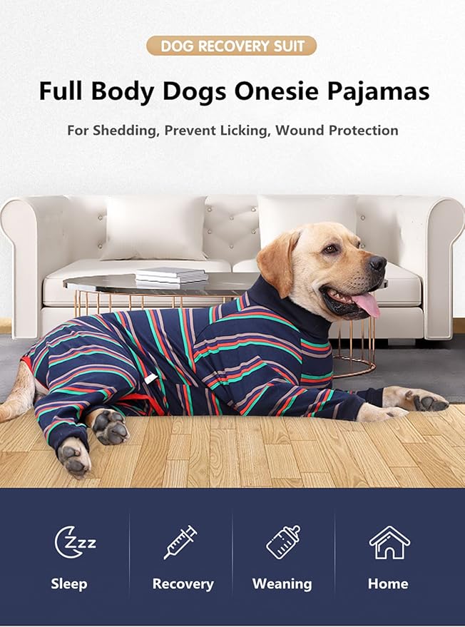 Dog Recovery Suit, Abdominal Wound After Surgery Wear, Prevent Licking Wounds, E-Collar & Cone Alternatives, Long Sleeve Postoperative Shirts Dog Pajamas Prevent Shedding(XL, Blue)