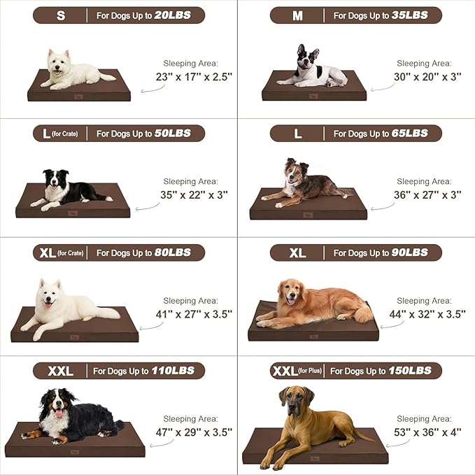 Outdoor All Weather XL Dog Bed, Waterproof Dog Bed for Extra Large Dogs, Orthopedic Egg Foam Pet Bed with Removable Washable Oxford Cooling Cover, Brown