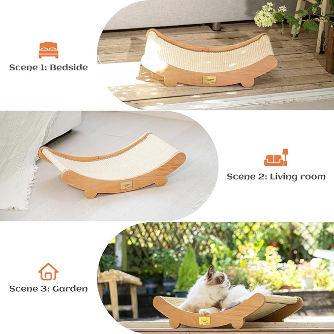 Sisal Cat Scratcher Bed for Indoor Cats Hammock for Scratching Pad Cat Chair Nartural Sisal Scratch Post for Large Cats Scratcher Lounge, Wooden Cat Furniture(Standard Edition)