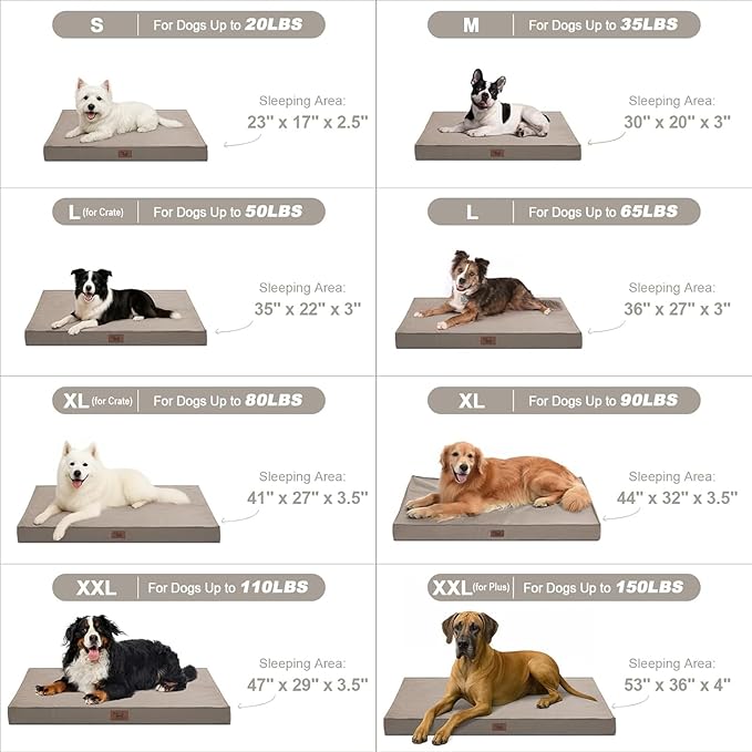 Orthopedic Dog Bed for Extra Large Dogs, XL Waterproof Dog Bed for Large Sized Dogs, Egg Crate Foam Pet Bed with Removable Washable Oxford Cooling Cover, Khaki