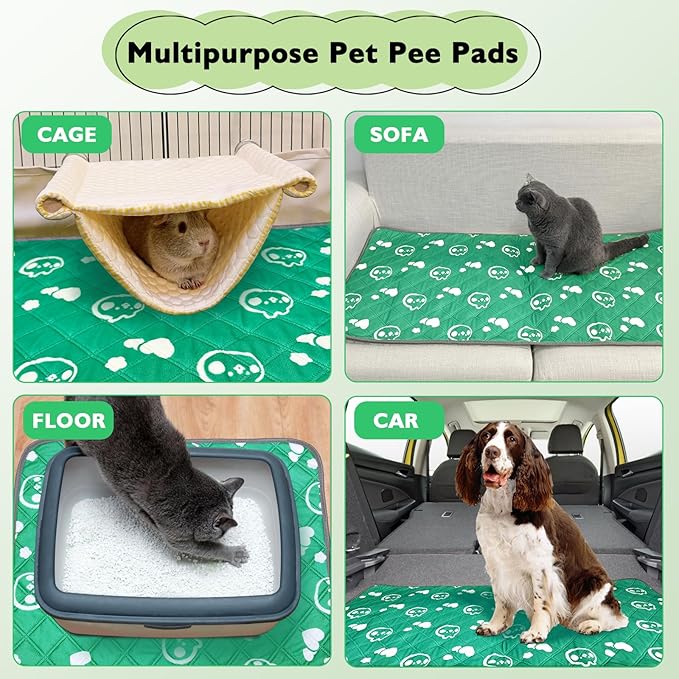 4 Pack Guinea Pig Bedding - Washable Guinea Pig Liners for C&C 2x1 Cage, Waterproof Reusable & Anti Slip Pee Pads Super Absorbent Mats for Small Animal Rabbit Hamster Rat (Green, 28 x 14 Inch)