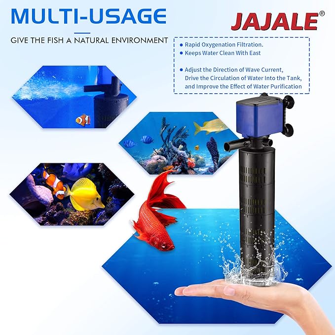 Water Pump 660 GPH 3-in-1 Submersible Internal Filter Aquarium Powerhead Water Pump Ultra Quiet for Aquarium,Fish Tank-4 Pack