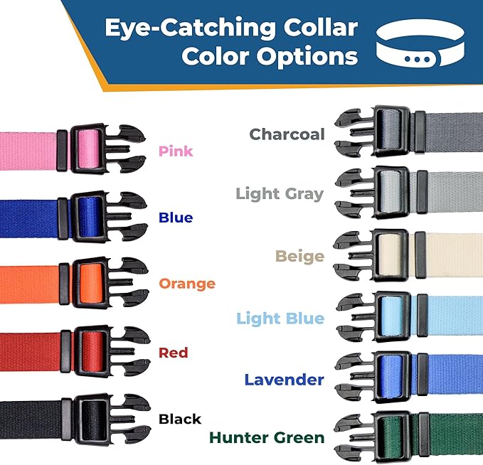 GoTags Personalized Dog Collar with Nameplate, Adjustable Dog Collar with Custom Engraved Slide On Pet ID Tag in Stainless Steel, Silent, No Noise Dog Tag (Light Blue, Large)