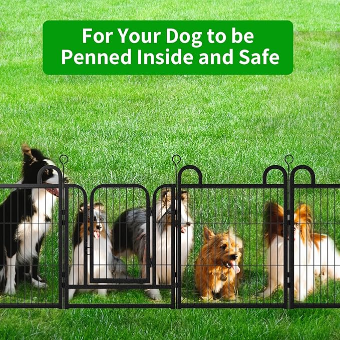 Puppy Playpen 16 Panels Small Dog Fence Outdoor Indoor Use 24" Height Anti-Rust with Doors Portable Dog Play Pen for RV Camping Yard, Total 29FT, 68 Sq.ft, Snowy Black