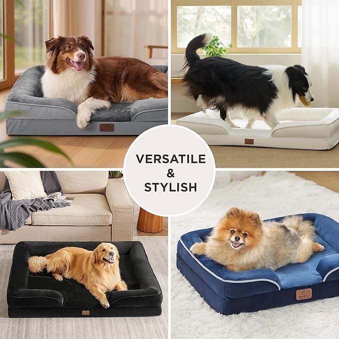 Bedsure L Plus Orthopedic Dog Bed for Large Dogs - Washable Dog Cat Bed Waterproof, L Plus Big Comfort Dogs Couch Sofa with Washable Removable Cover, Pet Bed with Nonskid Bottom, Pink, 38"