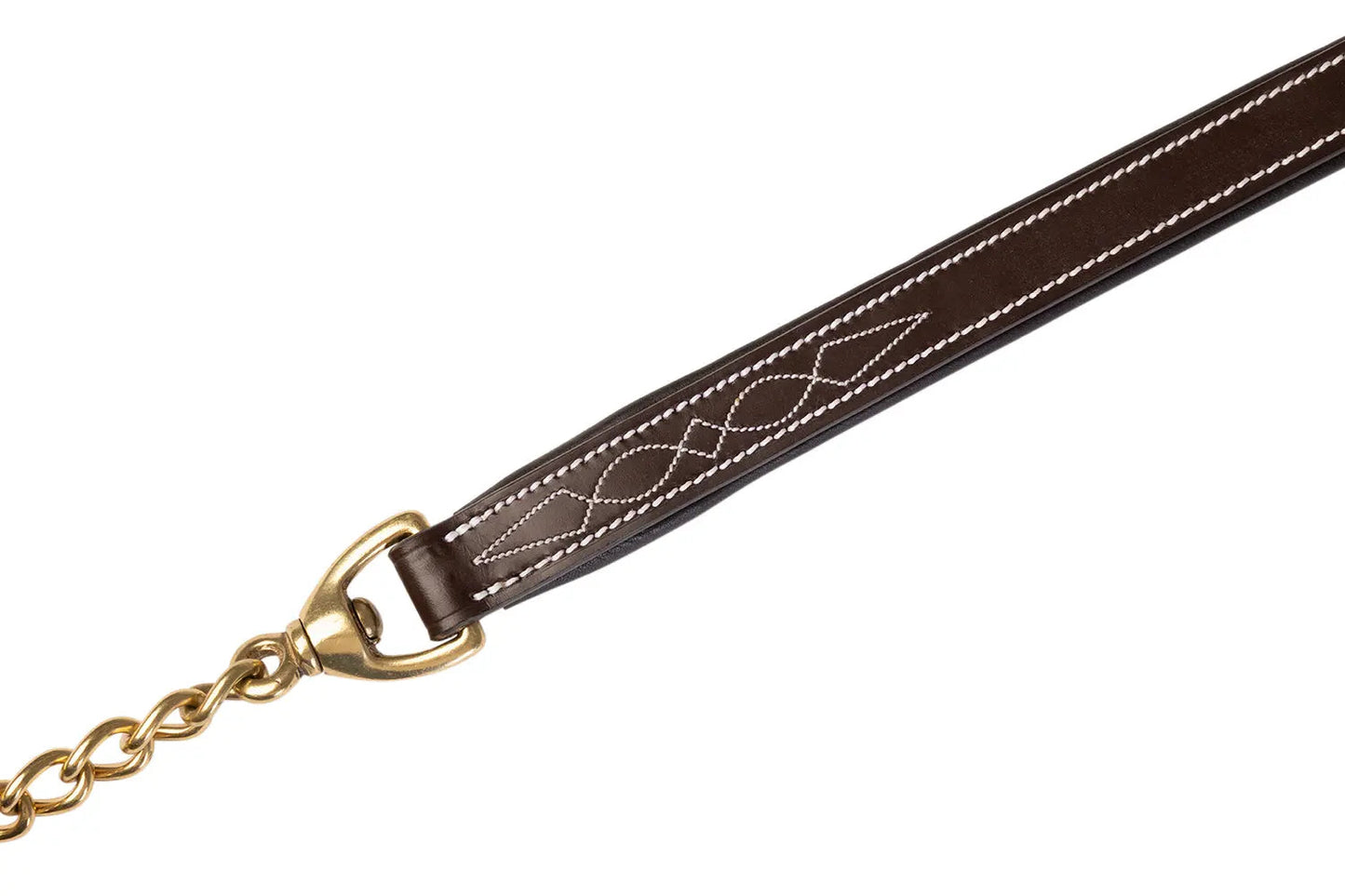 brown horse lead with gold chain