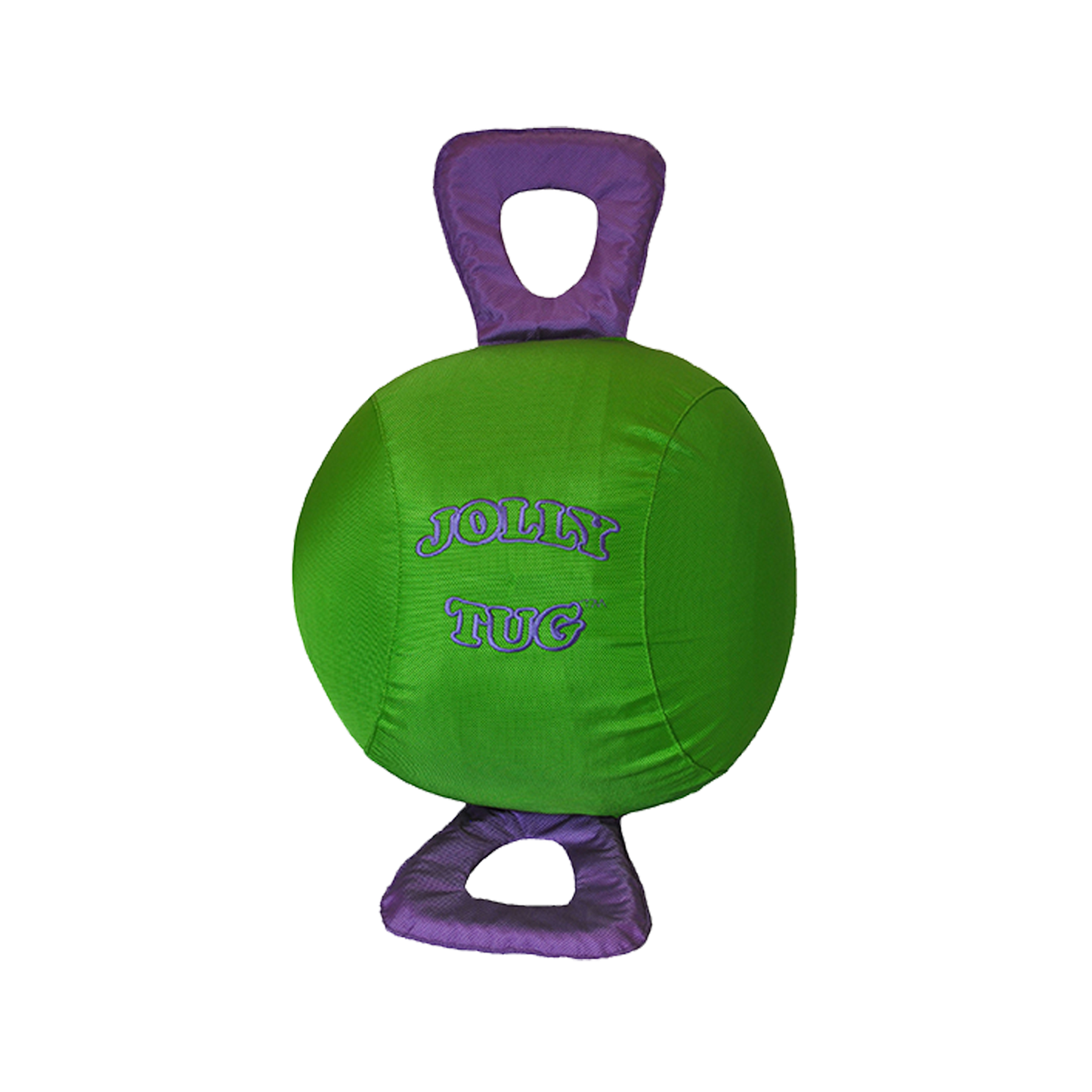Green and purple Jolly Tug toy on a white background