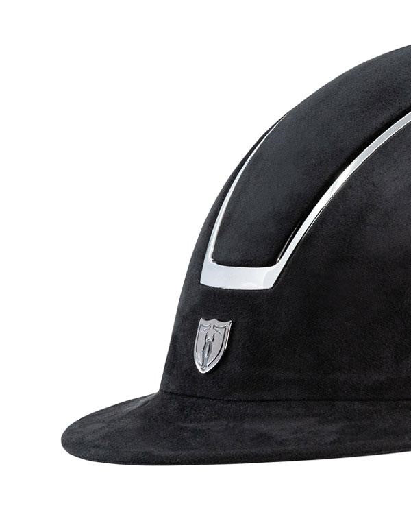 black suede riding helmet