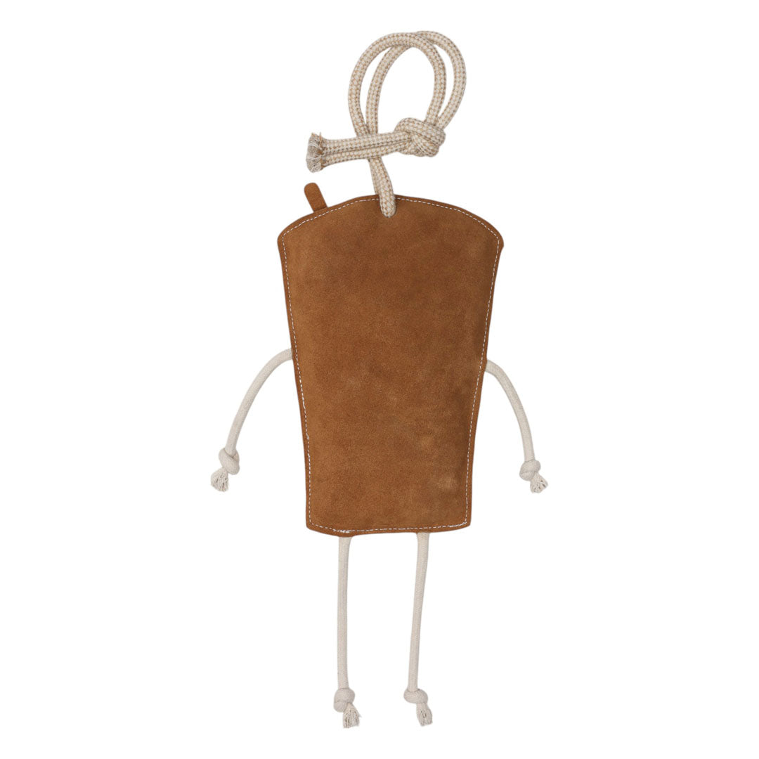 Brown horse toy with rope on a white background