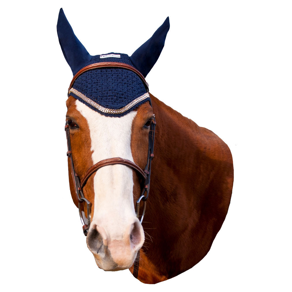 blue fly bonnet with gold trim