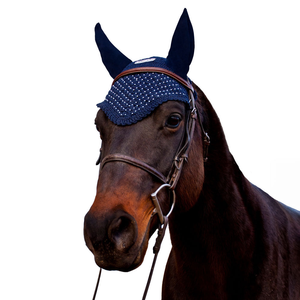 blue crochet horse bonnet