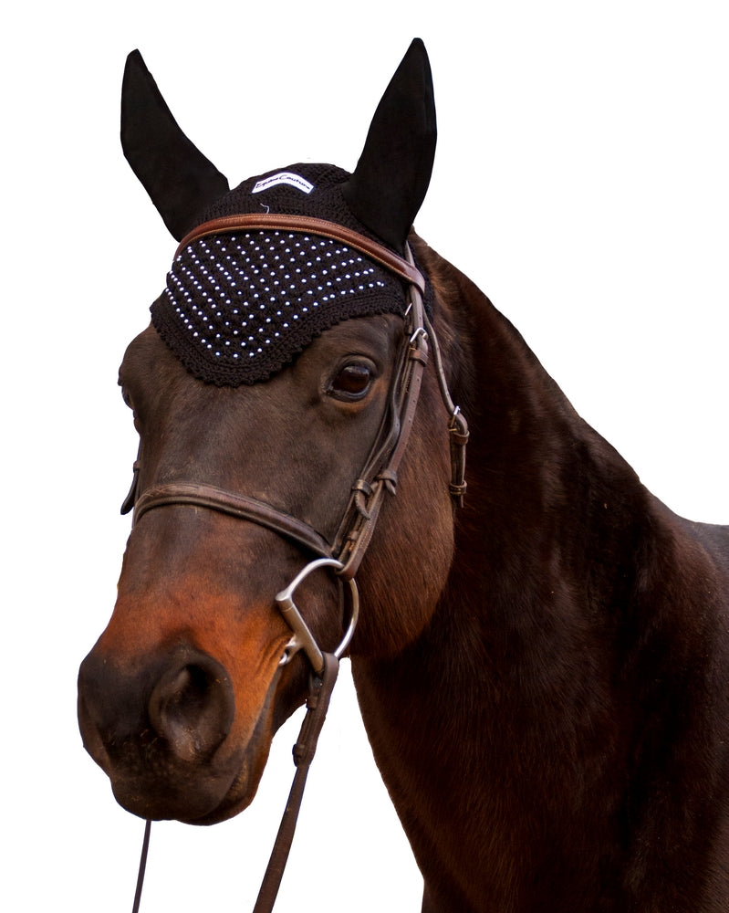 black crochet horse bonnet