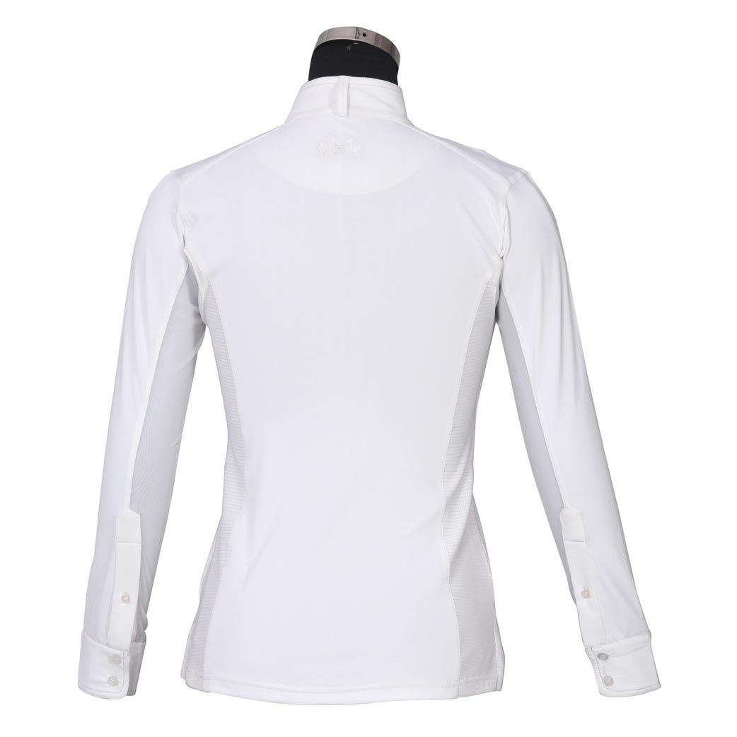 blue and white long sleeve show shirt
