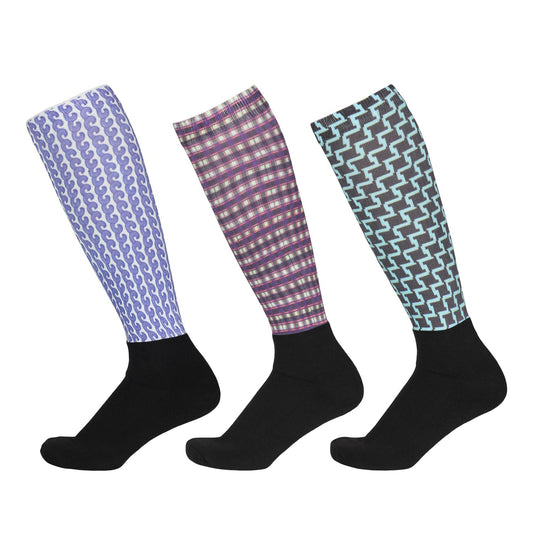 Three pairs of patterned knee-high socks 