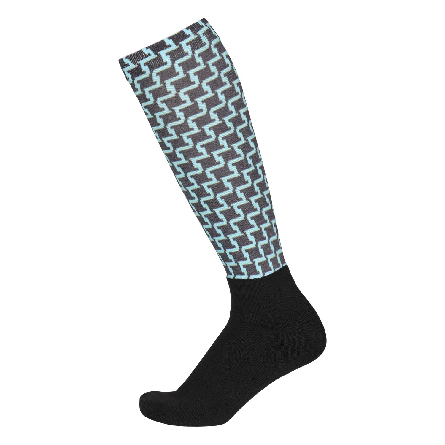 knee sock with blue geometric pattern