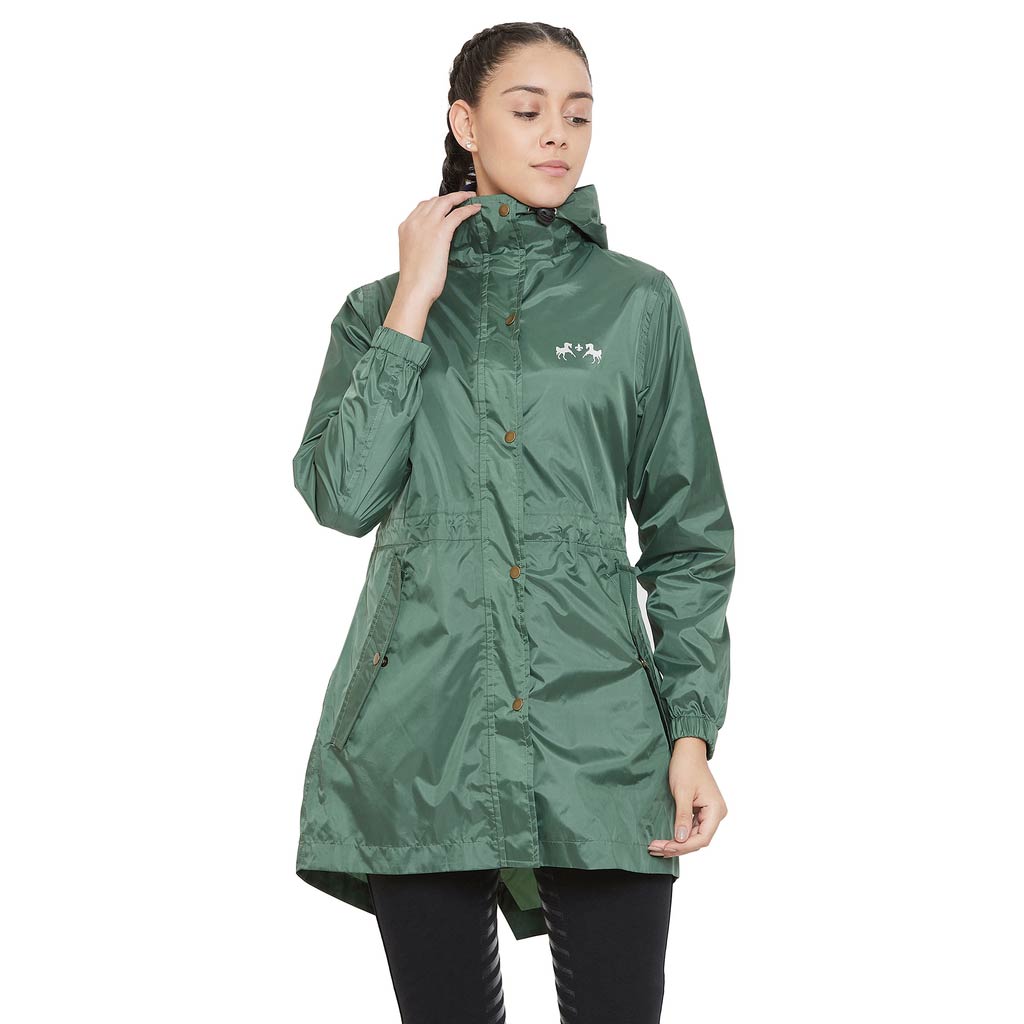 green rain jacket