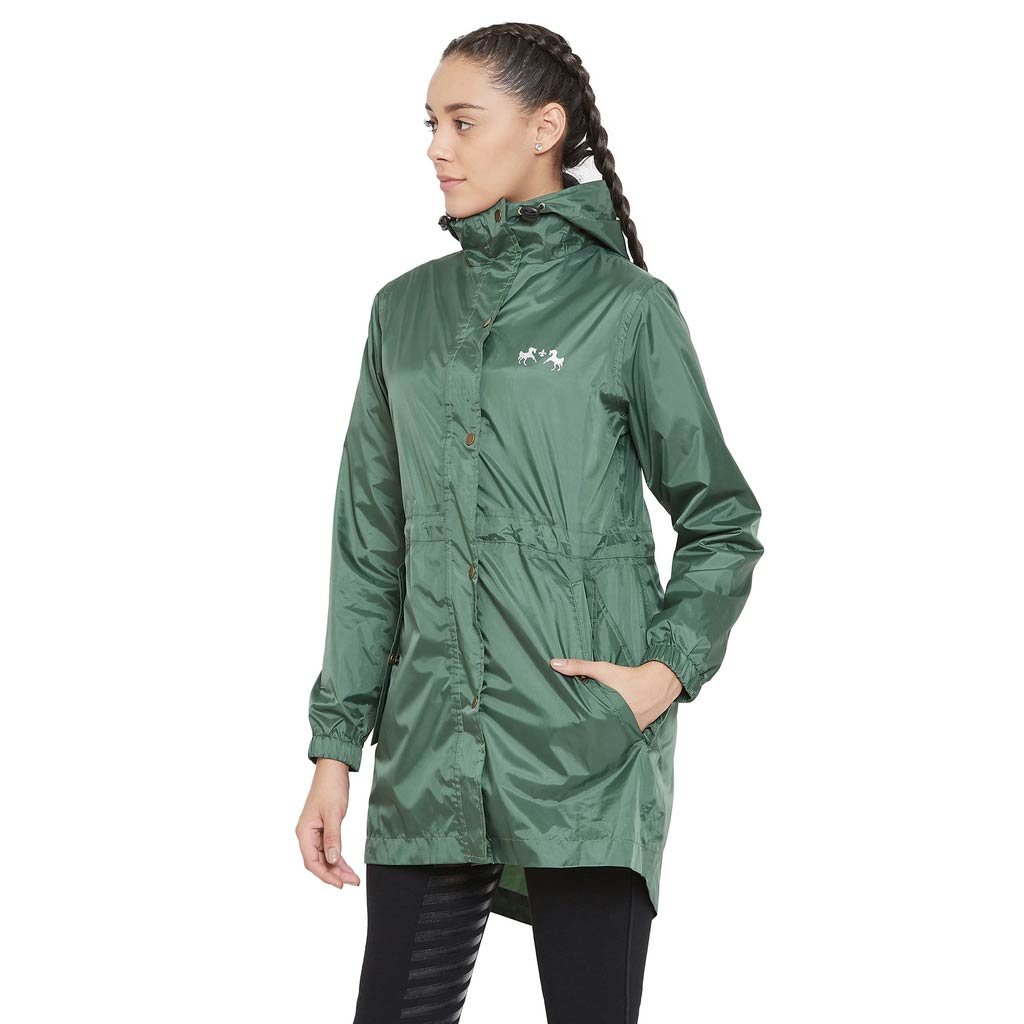 green rain jacket