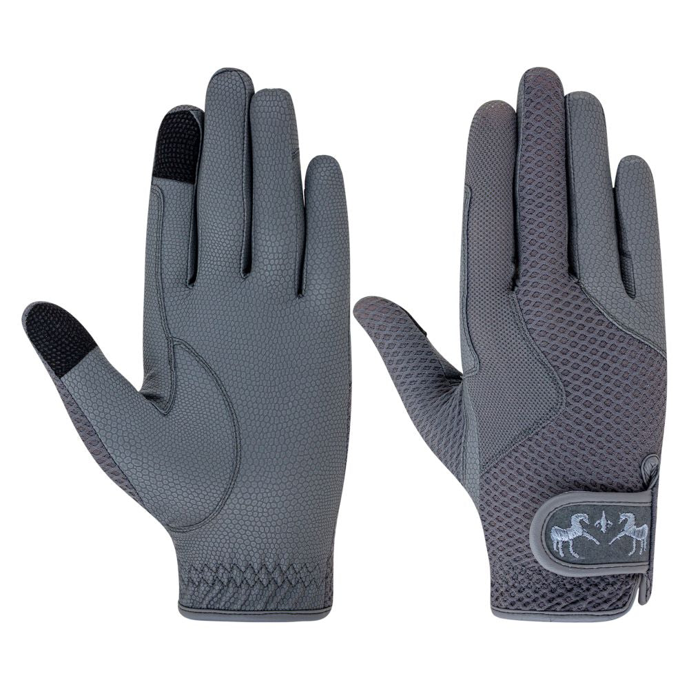 grey riding gloves