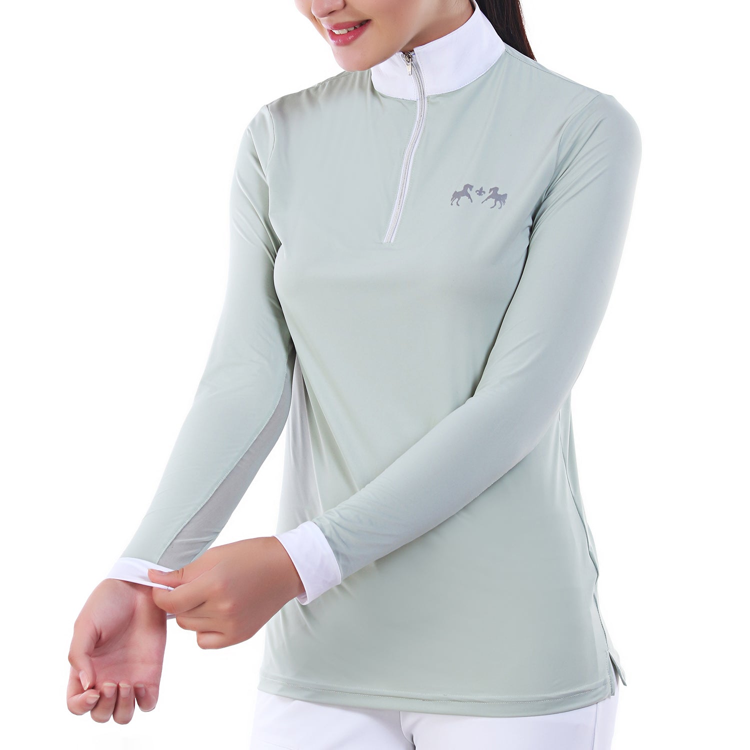 green long sleeve riding top