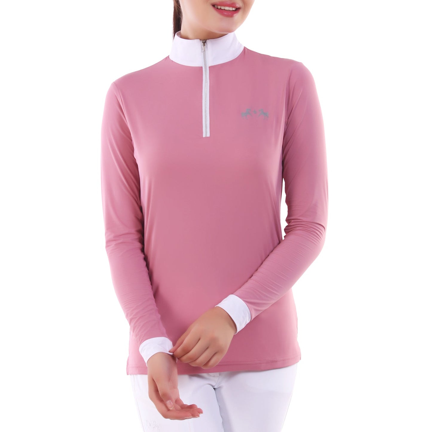 dark pink long sleeve riding shirt