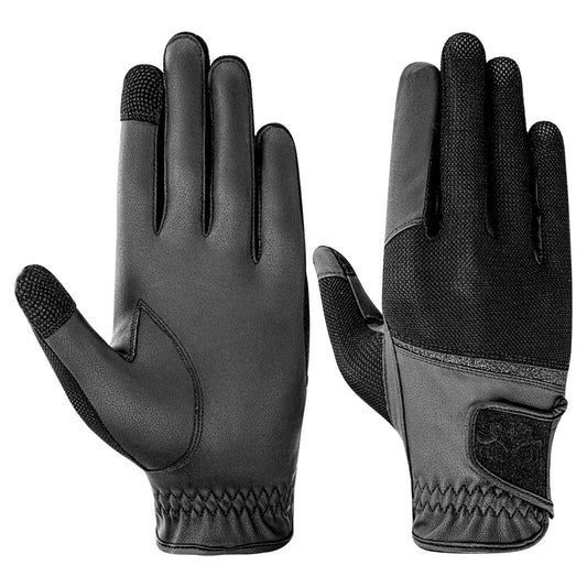 black riding gloves with glitter trim