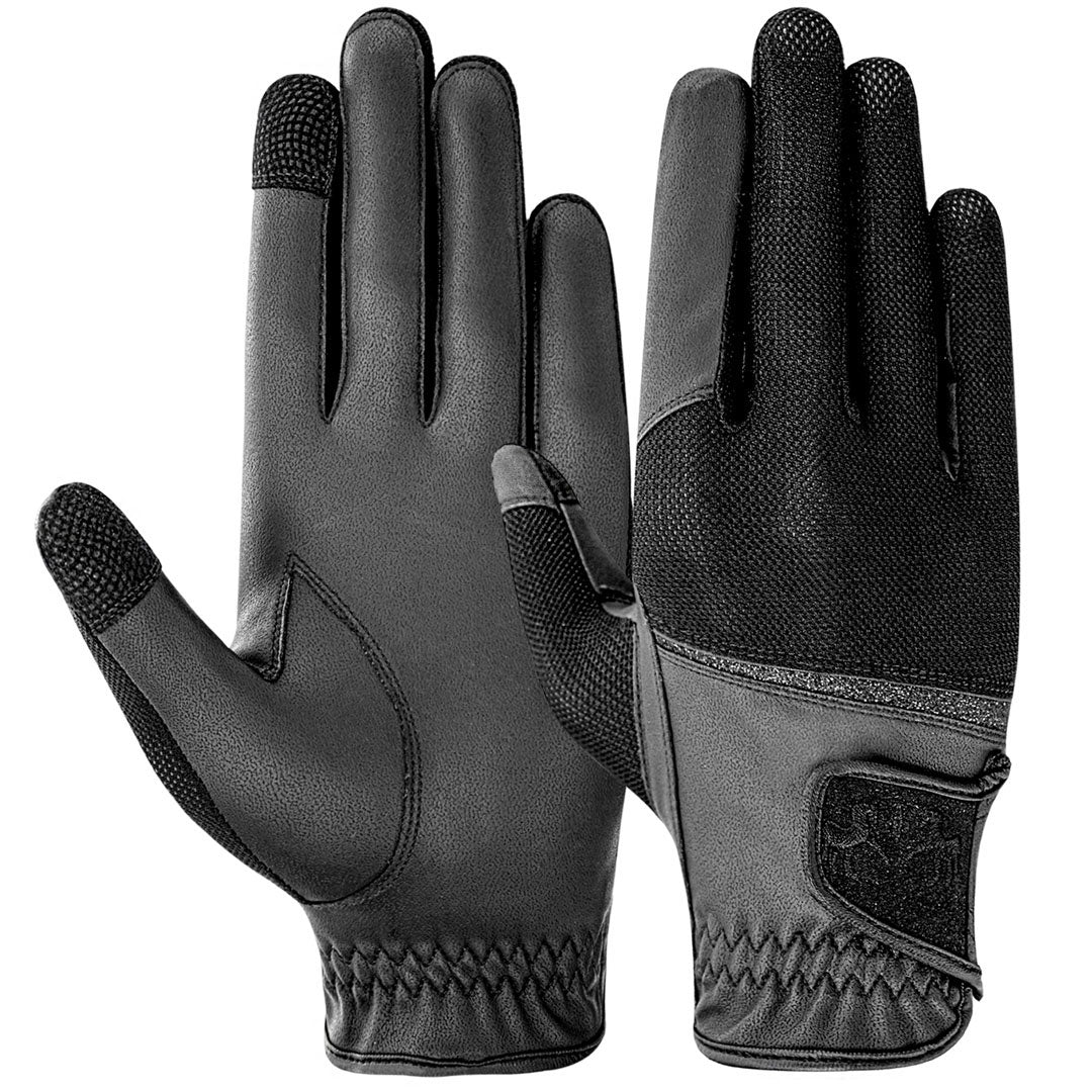 black riding gloves with glitter trim