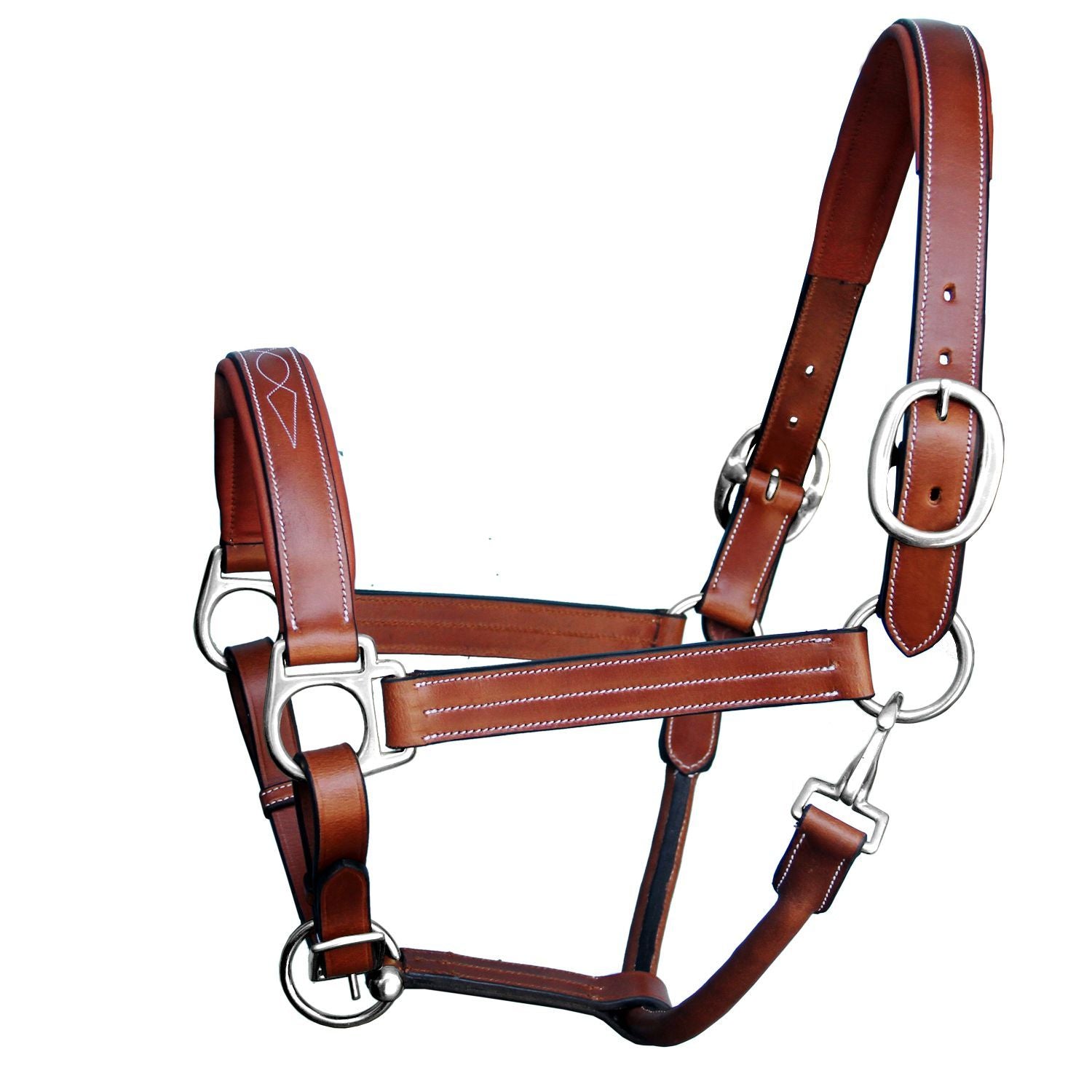 Brown leather horse halter with silver hardware 