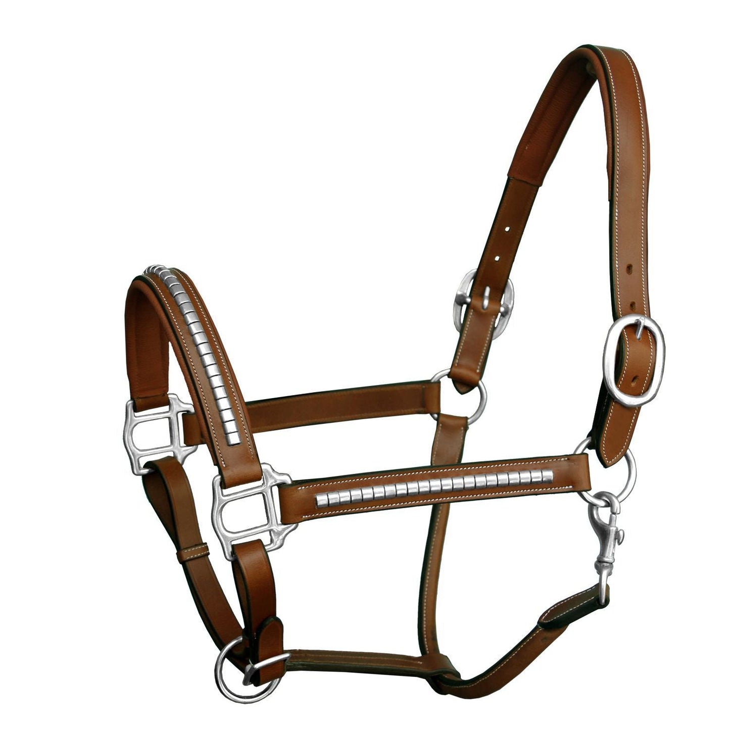 Brown horse halter with silver hardware 