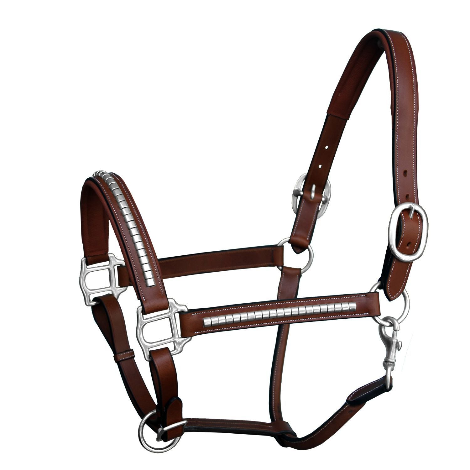 Brown horse halter with silver hardware 