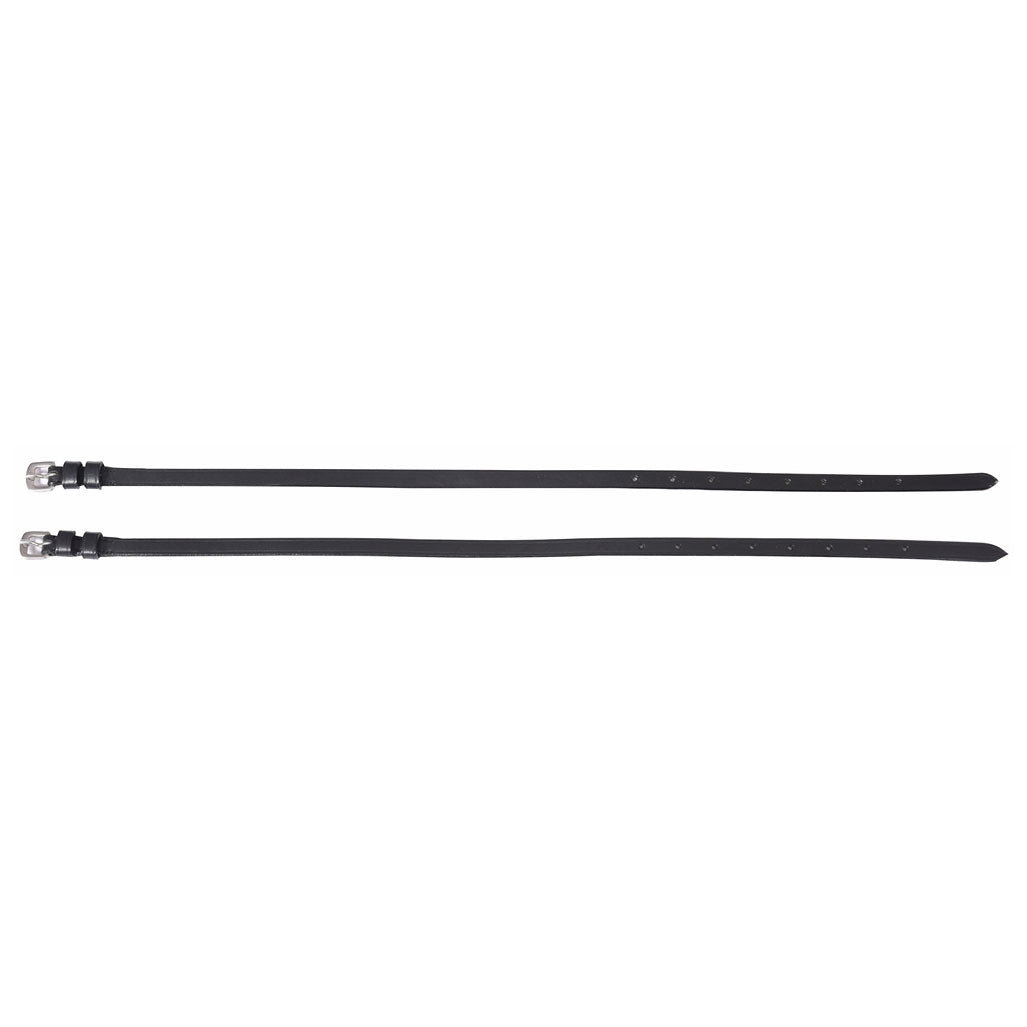 Two black straps with metal buckles on a white background