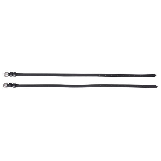 Two black straps with metal buckles on a white background