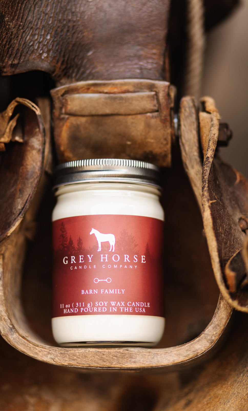Grey Horse candle company Barn Family scent