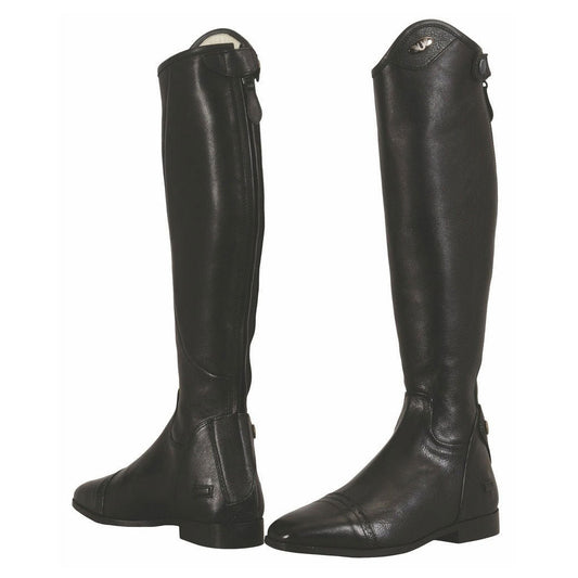 Pair of black riding boots on a white background