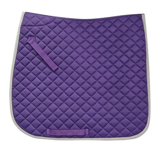 Purple quilted saddle pad with white border on a white background